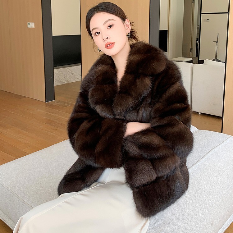 2023 new high-end vintage mink coat texture for autumn winter, thick and warm, fashionable cut groove artificial fur