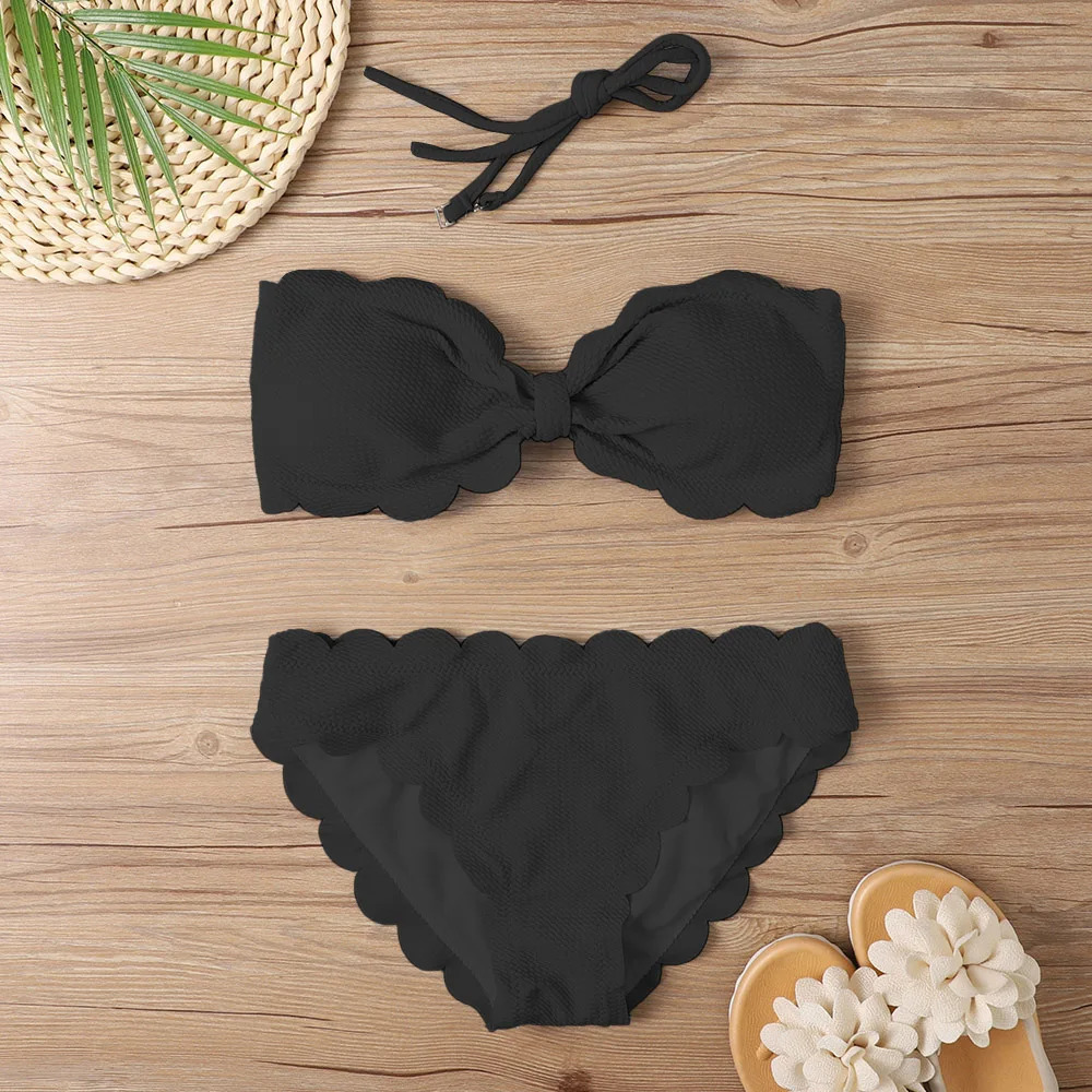 Sexy Bandeau Bikini Set Women Brazilian Swimsuit Solid Swimwear Female Summer Beachwear Bathing Suit Bequine 250314