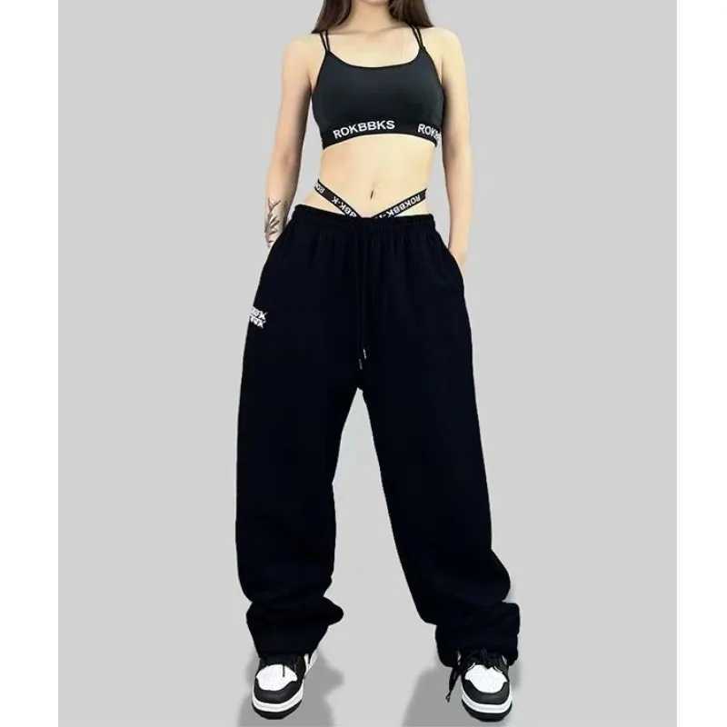 New Drawstring Design Womens Hip hop High Waist Trendy Long Trousers Spring/Summer Full Set Womens PantsT250318