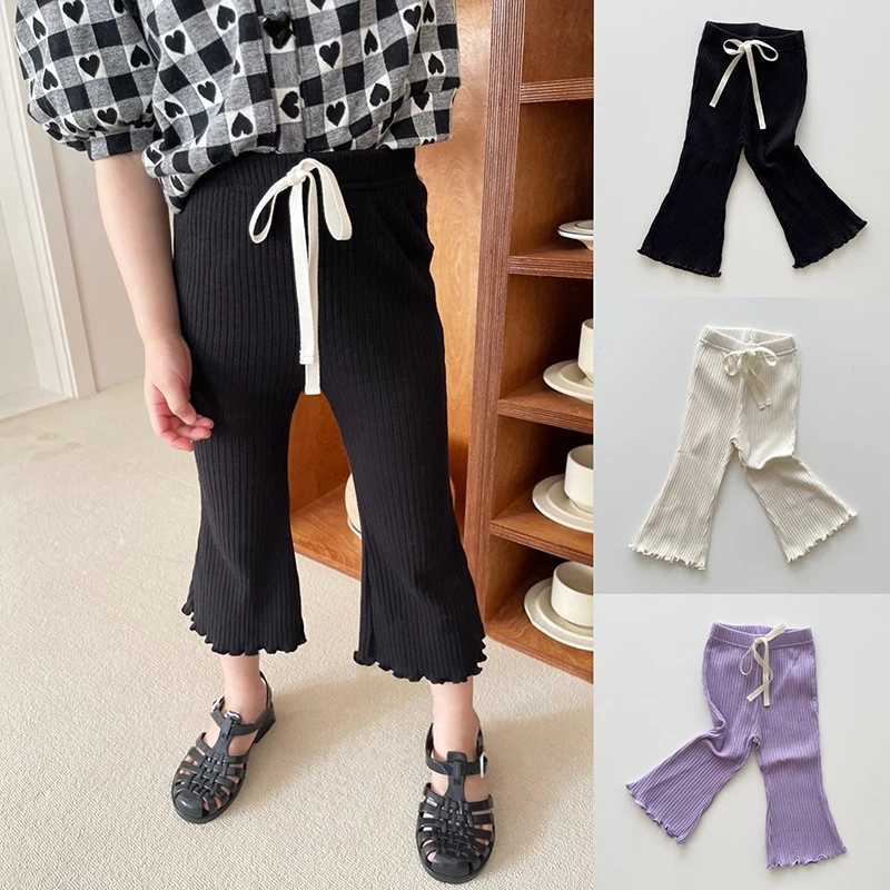Childrens Pants Girls Solid Elasticity Leggings Cotton Ruffle Trousers 3-9 Years Kids Pants Toddler Girls Flared PantT250318