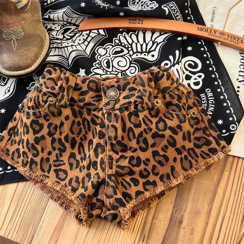Kids Shorts Girls Summer Fashion Shorts Japanese Children Clothing Vintage Spicy Girl Shorts Leopard Print Pant 250319