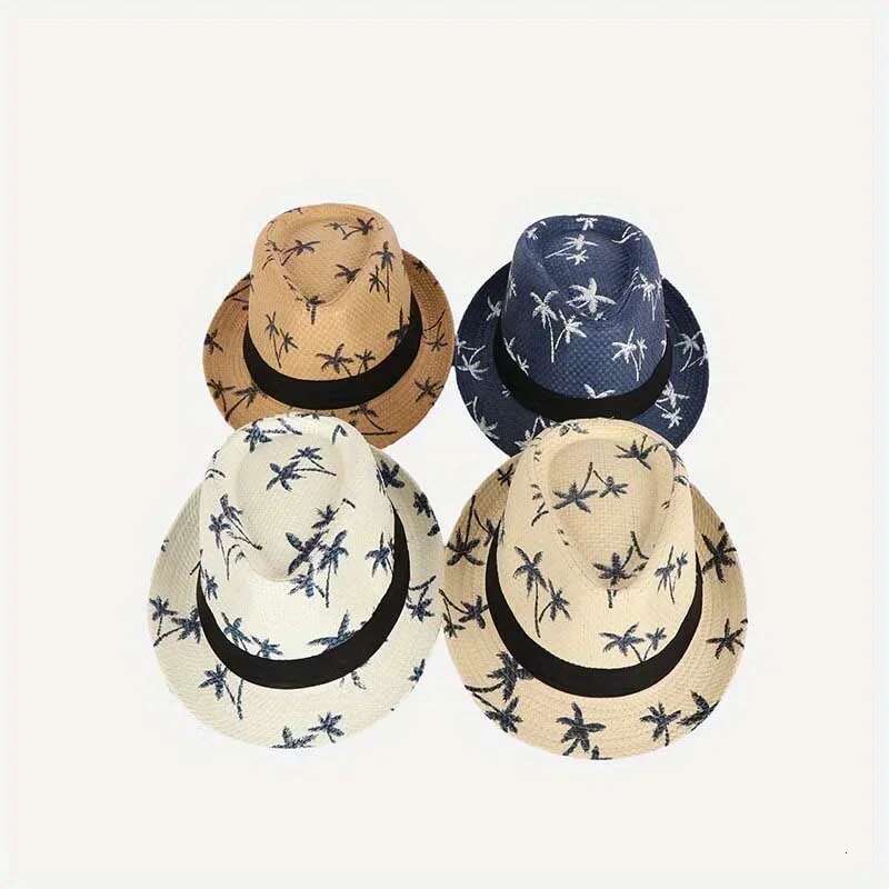 Coconut Tree Pattern Printed Top Shading Breathable Summer Outdoor Beach Travel Sun Protection Hat