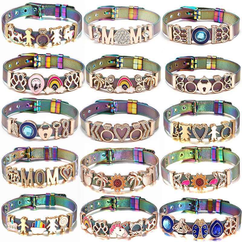 New Fashion Boy Girl 10mm Beads Charm Bracelets DIY Mesh Keeper Bracelets Pulseras Mujer For Women Men Christmas Jewelry Gift