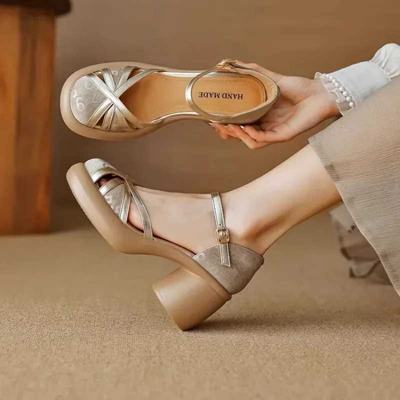 High Heel Square Heel Modern Sandals Buckle Strap Adult Female Shoes Sale 2024 Fi Solid Shallow Ccise Womens SandalsXJ250319