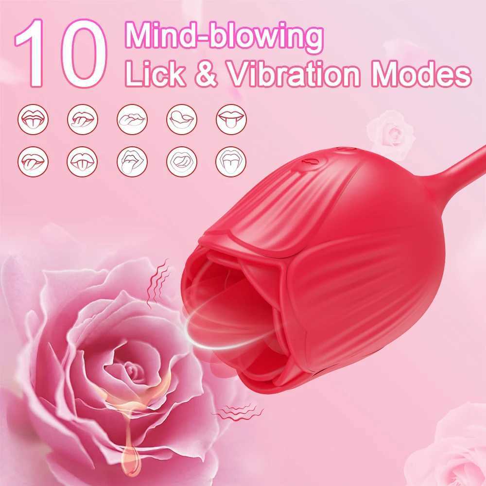 Rose licking vibrator female G-spot Nipple labia stimulator tongue licking vibration love fake penis adult sex toy W250319