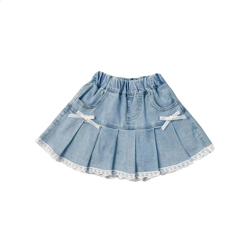 Girls Summer Denim Skirt Female Baby Korean Version of The Foreign-style Cute Bow Lace Pleated Skirt 250319