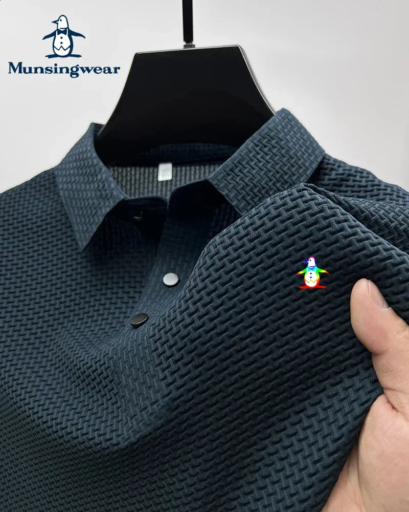 Munsing wear Summer Mens Ice Silk Polo Shirt Solid Hollow Short Sleeve Polo Shirt Mens Business T-shirt Slim Fit Polo Shirt 250317