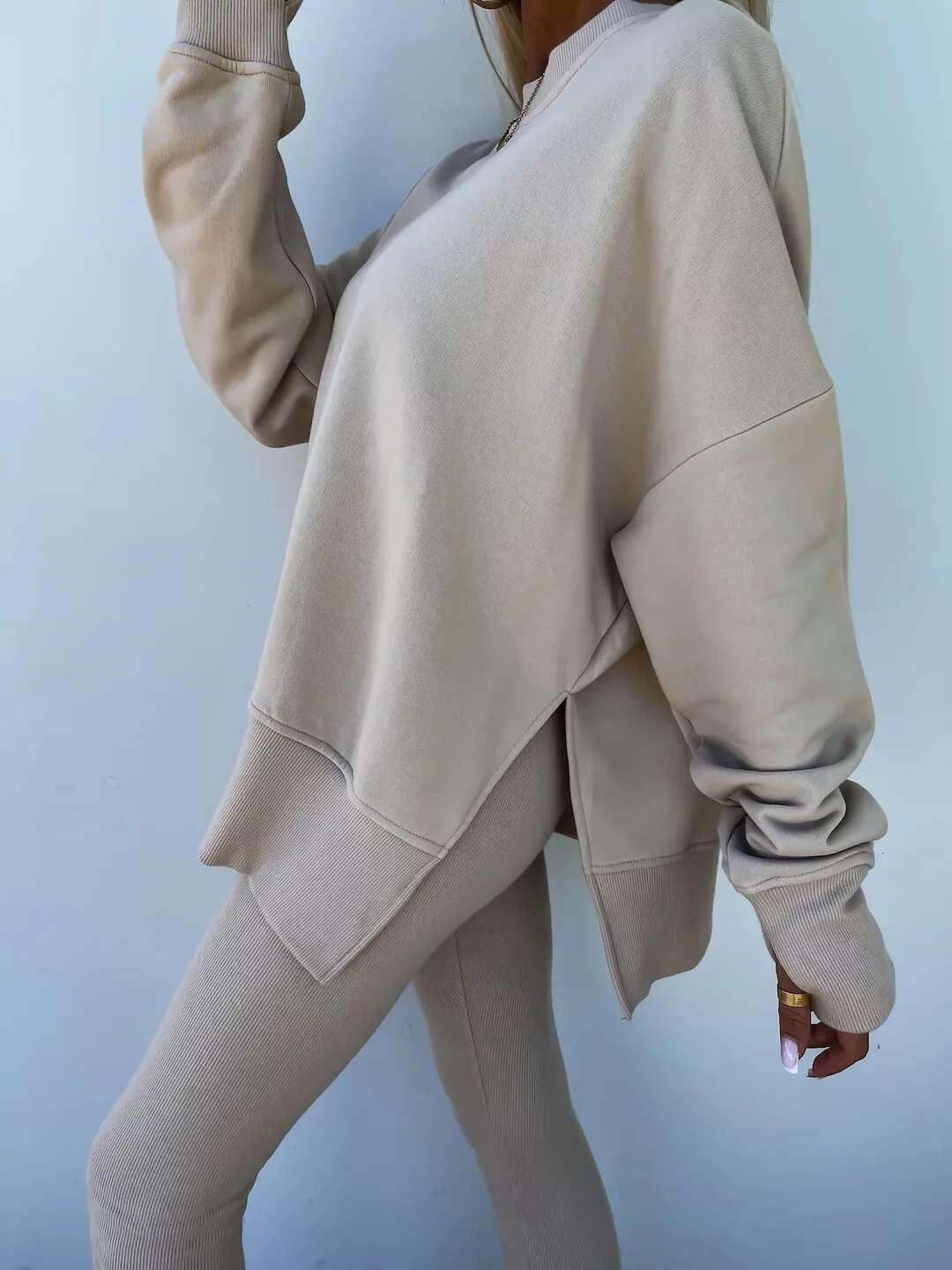 Spring Summer 2024 New Shirt Casual Loose-Fitting Sweater Tight Pants Piece Suit For Women 2 Pieces Trousers Sets