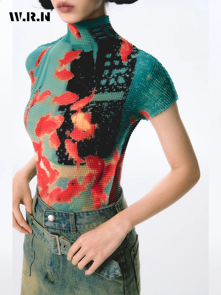 Women Bodycon T-Shirts Short Sleeve Tie Dye Tees Stretch Crop Tops Goblin Core 2000s Coquette Gyaru Aesthetic Kpop Kawaii Summe 250319