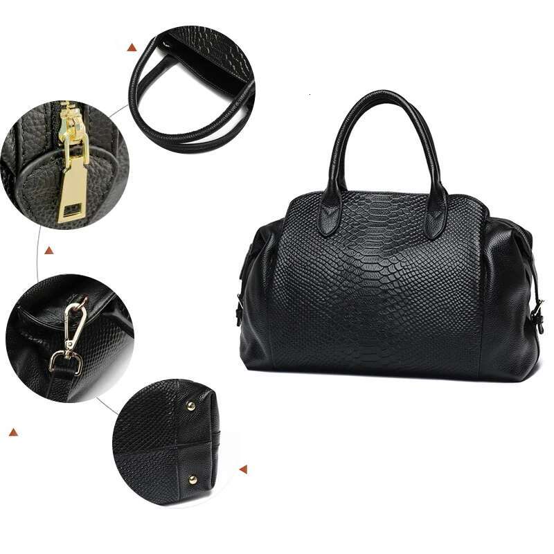 Aidrani Light Genuine Leather Bag With Crocodile Pattern Large Capacity Women's Handbag Black Commuter Multi Func