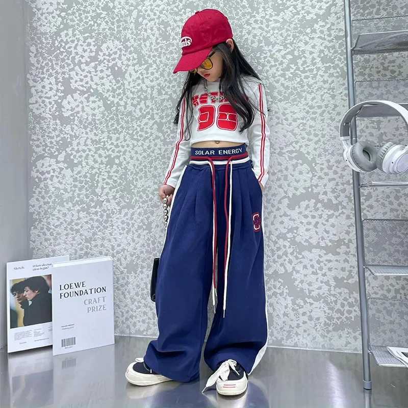 Teenage girls clothing childrens wide leg pants fashionable street clothing childrens casual pants 5 6 8 10 12 13 14 years oldT250318