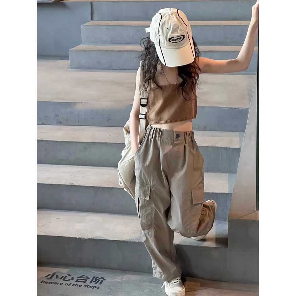 Teen Girls Breathable and Soft Mosquito-Proof Cargo Pants for Kids Perfect for Summer Outdoor Play and Casual Wear with PocketT250318