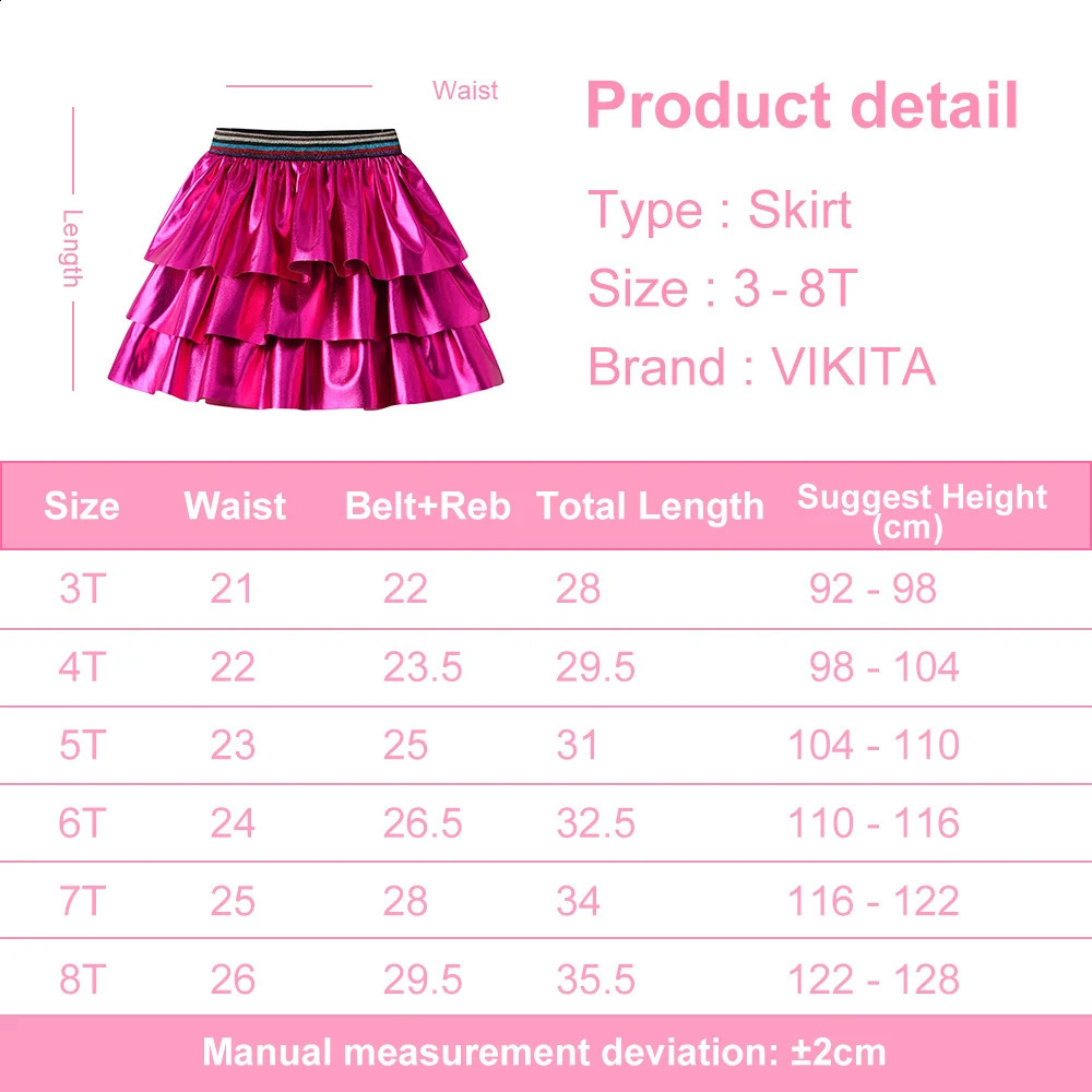 VIKITA Girls Birthday Party Princess Skirts Kids Layered Ruffles Pleated Mini Skirt Toddlers Casual Daily Red Ballet Skirts 250319