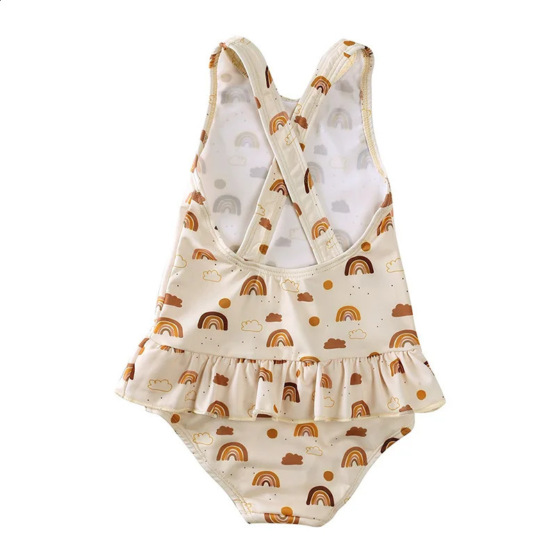 Girls Cute Backless Floral One-piece Swimsuit Baby Bikini Swimwear with hat Sun-proof Beach Vacation Toddlers Kids Chic Swimsuit 250319