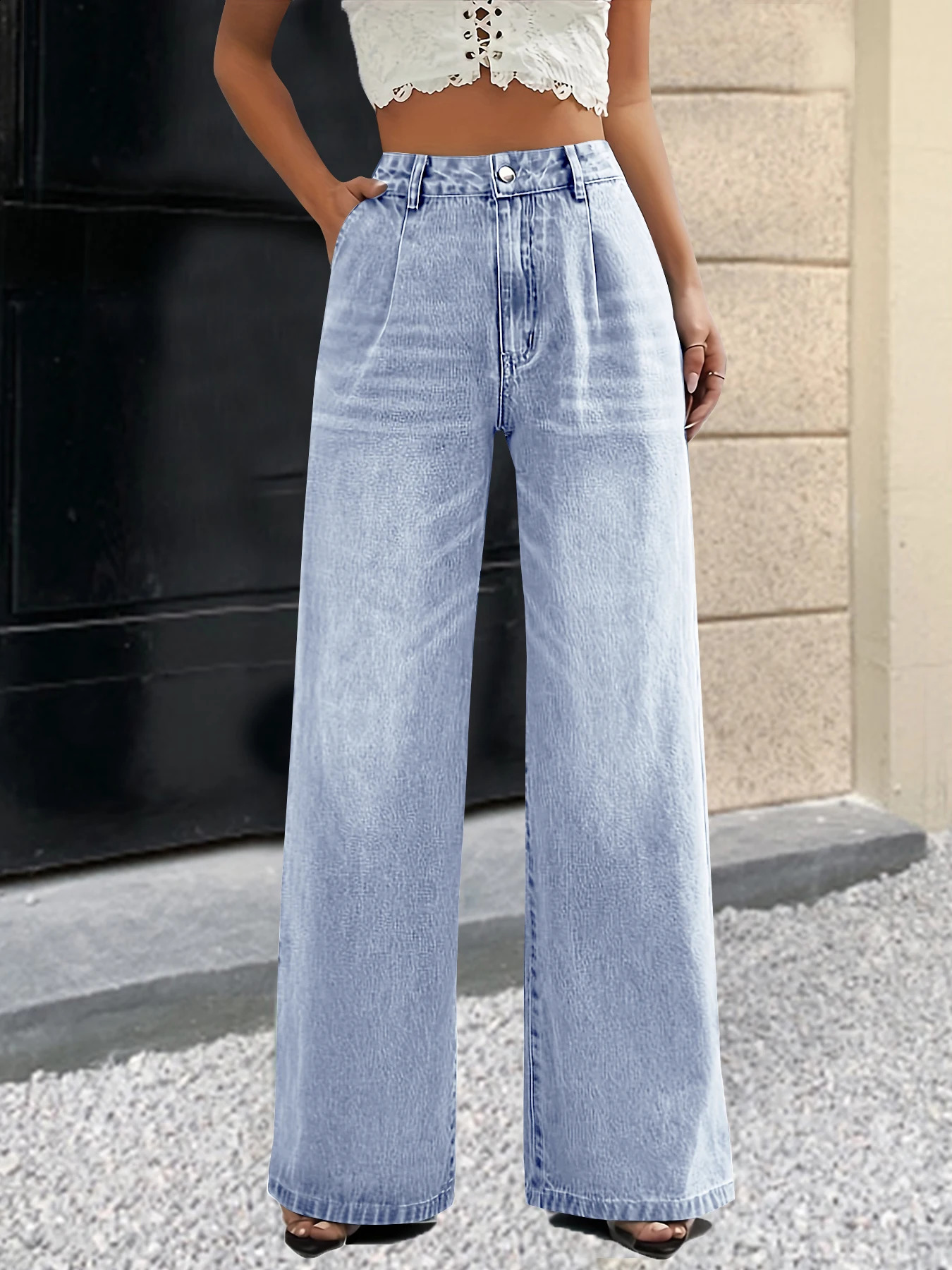 Womens Cross European and American Style Lightweight Blue Jeans Straight Pants Casual Slimming Competition 250317