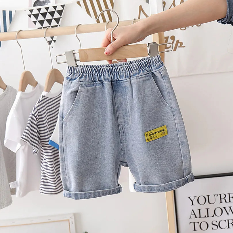 Boys Jeans Shorts Pants 2025 Summer Elastic Waist Cartoon Pocket Childrens Boys Shorts Denim Versatile Cool Kids Boys Shorts 250319