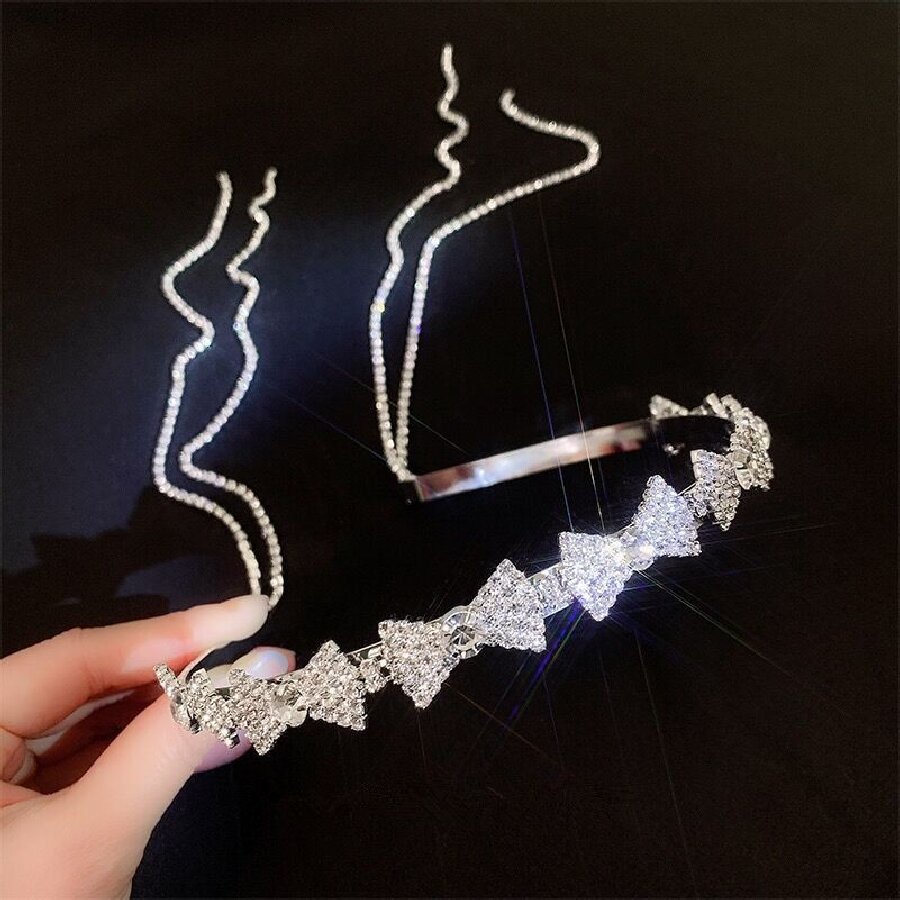 Rhinestone Bow Fringe Headband Ladies Fashion Delicate Hair accessories Wedding Bridesmaid party Headwear Bride birthday ball hair accessories