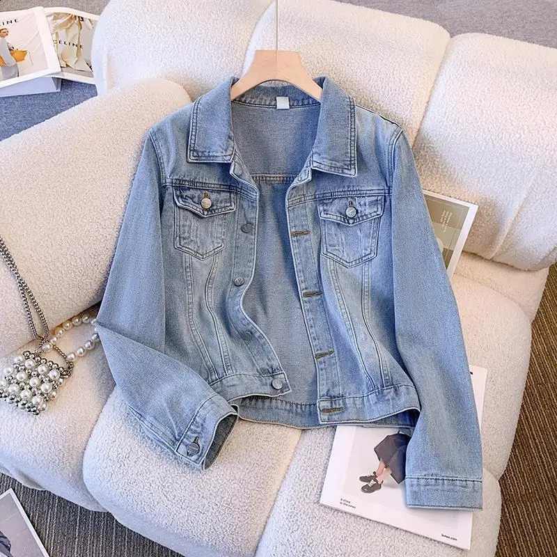 womens denim jacket Spring and Autumn Korean fashion retro Jean Coats womens casual jacket 250317