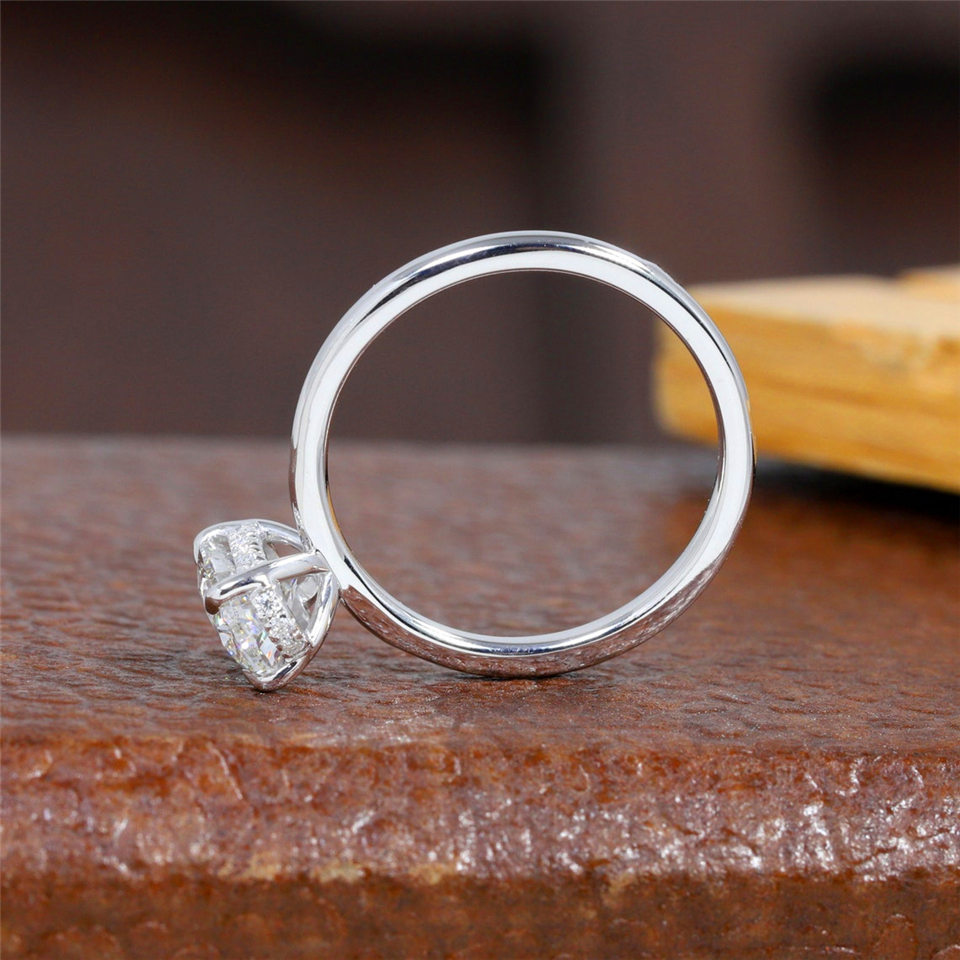 Jewelry 14K 18K White Real Gold IGI Lab Diamond Ring 1.0 Carat Oval Cut Solitaire Ring For Women Hiden Halo Simple Style Engagement Ring