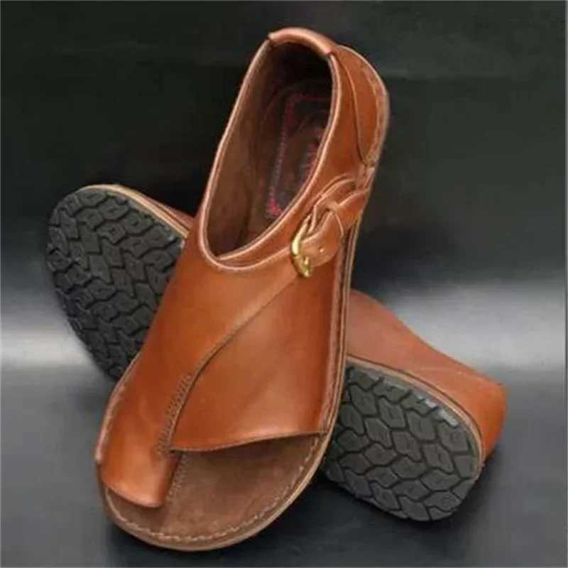 New Arrival Womens Plus Size 43 Sandals Buckle Strap Round Toe Casual Female Flat Shoes Thimble Toe Cover Heel Comfortable Light Sandal T250318