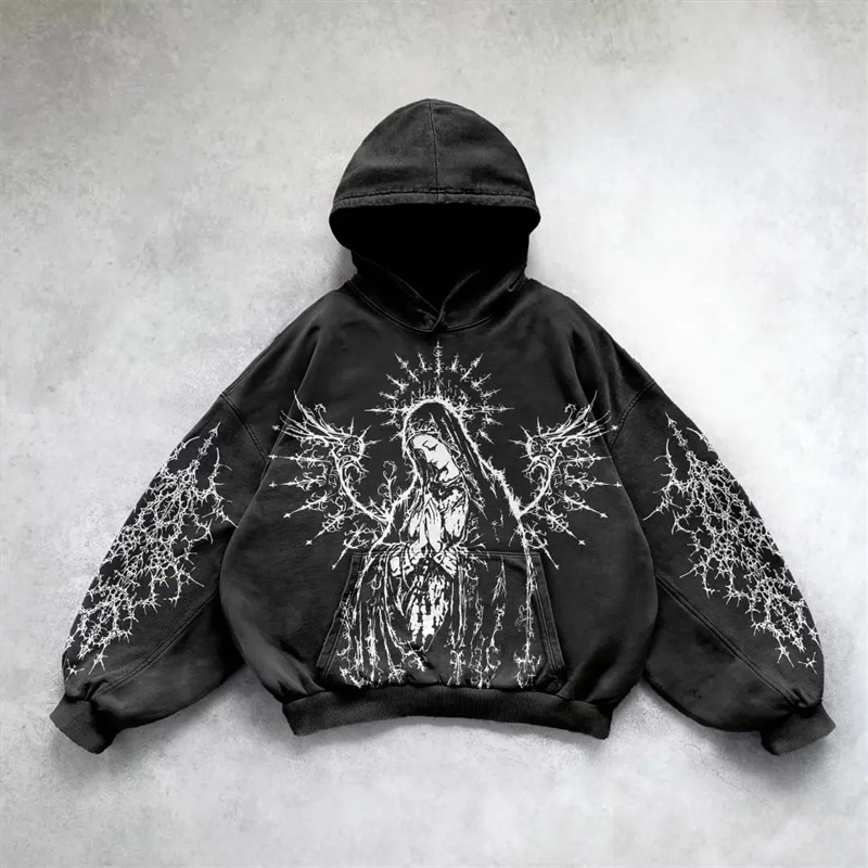 Harajuku hoodie skull y2k tops oversized sweatshirt goddess print hoodies women goth couples goth streetwear gothic clothes 250318