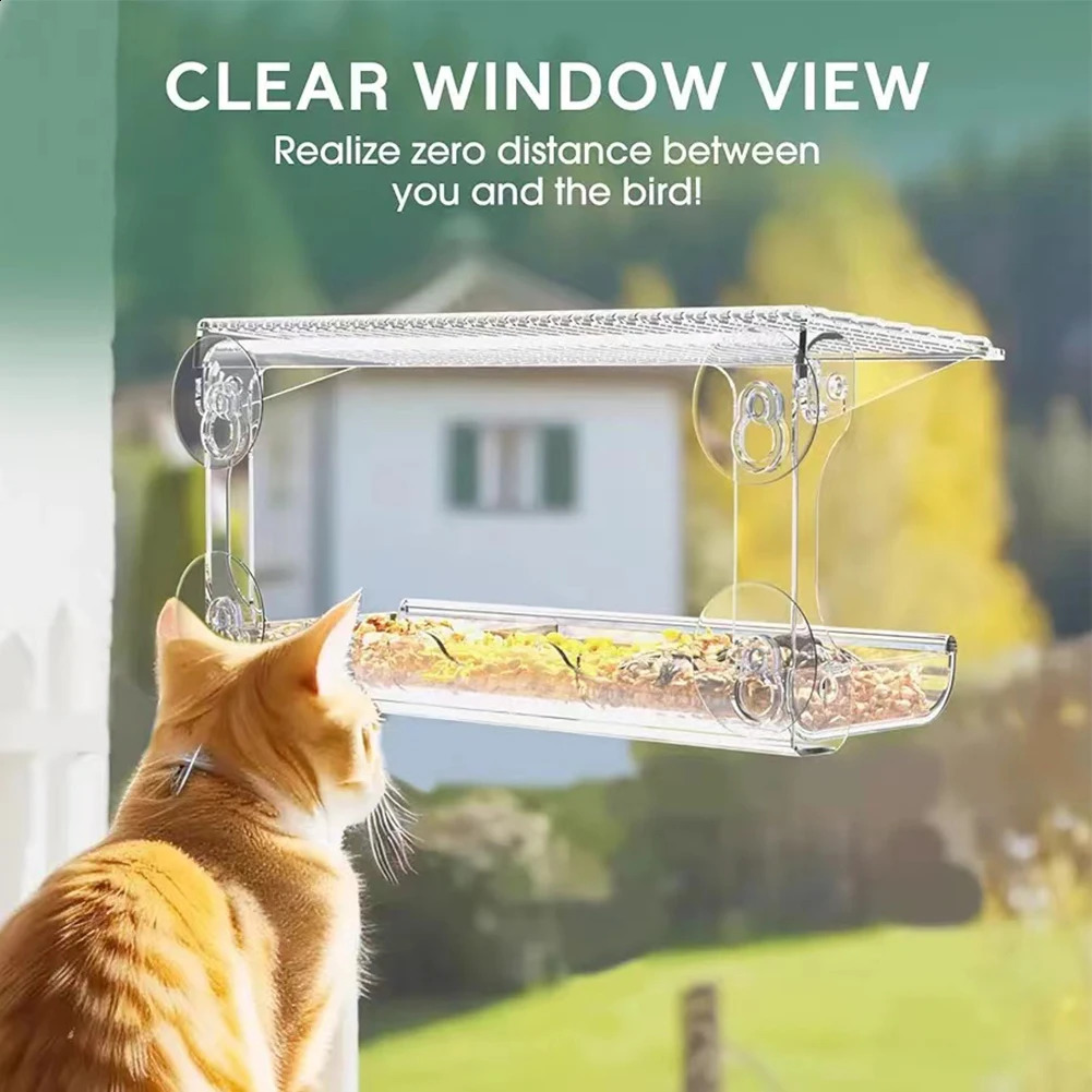 Clear feeders with powerful suction cups transparent detachable bird food for outdoor gardens and courtyards 250318