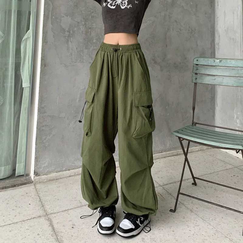 Y2K Streetwear Casual Womens Cargo Pant Matching Oversized Sweatpant Drawstring High Waist Jogger Trousers Chic Wide Leg PantsT250318