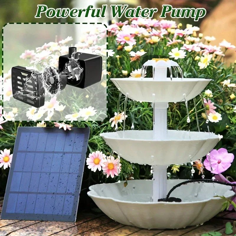 Solar Bird Bath Water Fountain Detachable DIY Landscaping For Bathing Garden Decoration Outdoor Feeder 250318