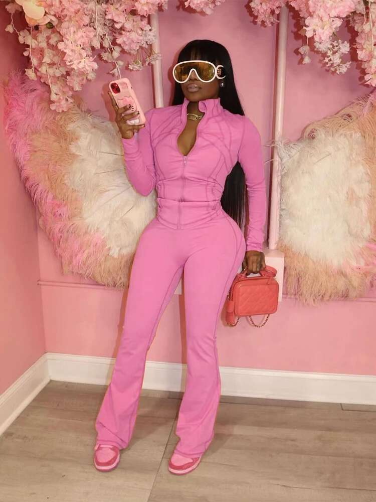 Fall 2024 Women Clothes Two Flared Pants Tracksuits Casual Gym Active Wear 2 Piece Set Lounge Womens Matching Sets
