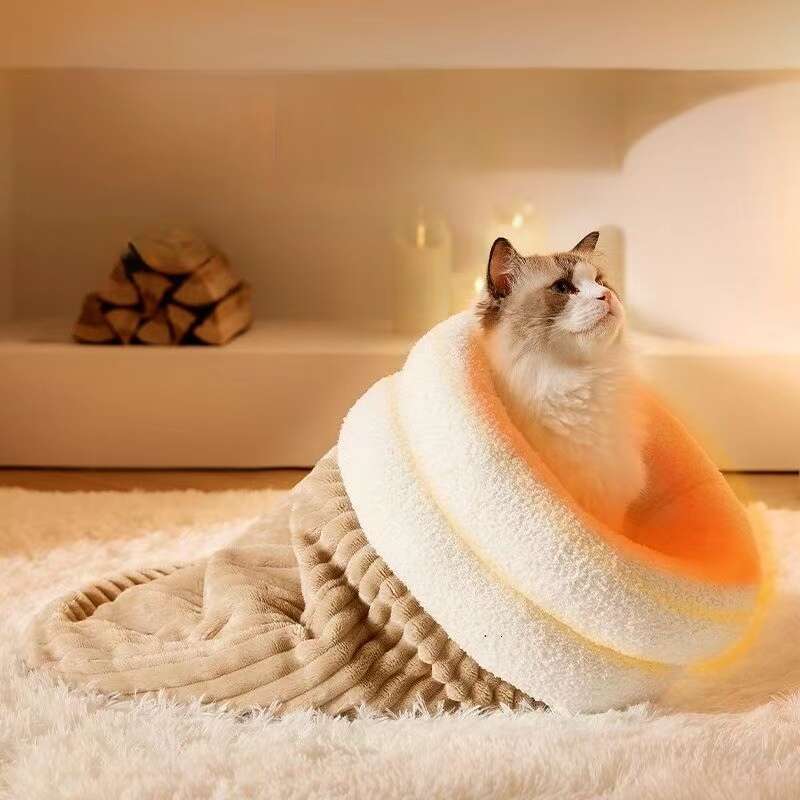 Cat Sleeping Bag Cuddly Fluffy Feel Thickened Pocket Type Quilt Bed Kitten Puppy Soft Comfortable Nest Pet Supplies