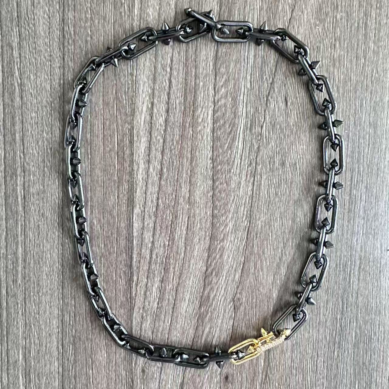 Brand Pure 925 Sterling Silver Jewelry For Women Unique Rivet Design Lock Necklace Cute Circle Party Gold Chain Steam Punk Hip-Pop Necklace