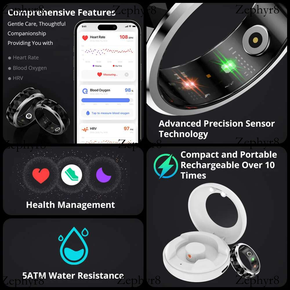 2025 New model 2024 COLMI R11 Smart Ring, Fidget Spinner Anxiety Relieve Ring with Charging Case for Men, Health Sleep Monitor, 5ATM Waterproof