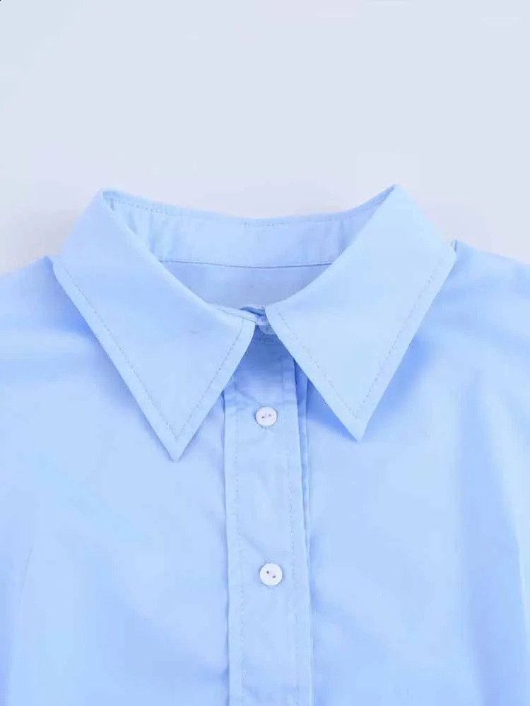 European and American style womens spring fashion Versatile waist button decoration Oxford collar shirt top 250319