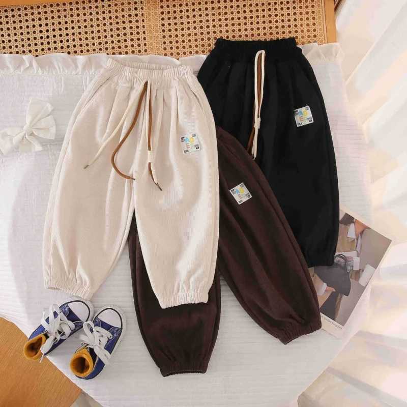 Childrens drawstring corduroy lantern pants autumn boys and girls loose casual sports pants 2-10 years oldT250318