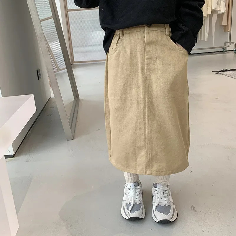 Girls All-match Mid-length Skirt Korean Style Spring Pocket Childrens Clothing Fashion Skirt For Baby Girls 250319