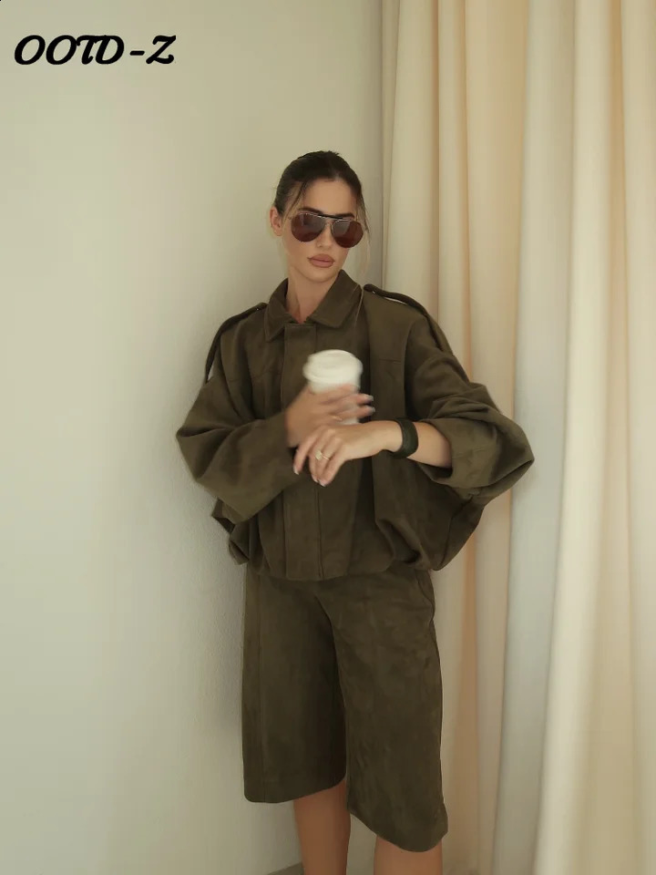 Fashion Coat Short Pant Women Set Casual Loose Lapel Button Long Sleeve Female Jacket Suit 2025 Spring High Street Lady Sets 250319