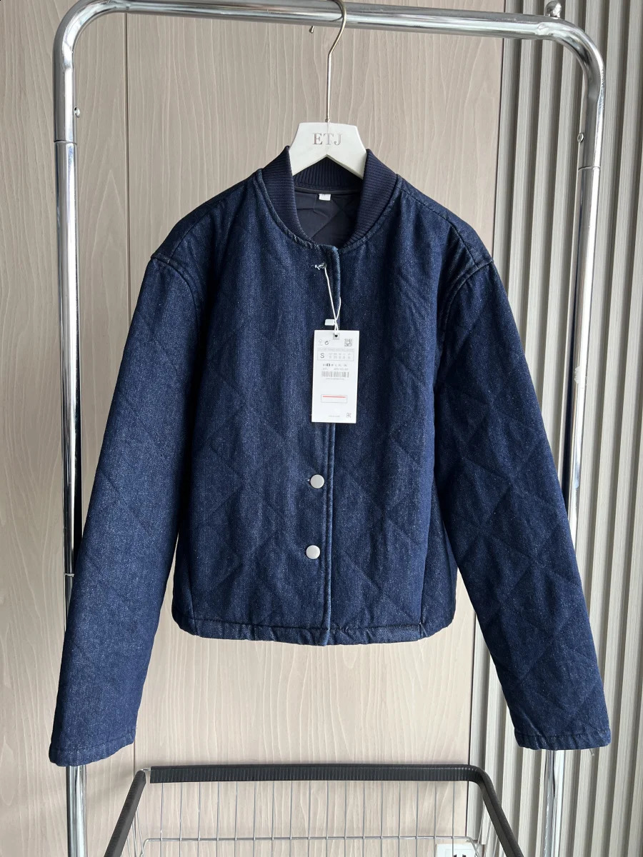 Z1975 denim cotton jacket traf autumn and winter item womens bedding baseball collar long sleeved 250317