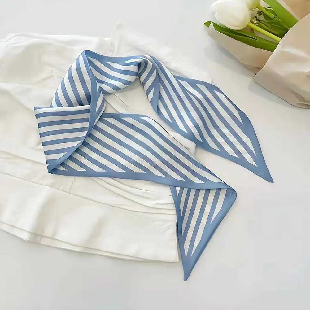 Blue small silk scarf fashionable small Nroken floral decoration tie bag hair tie silk scarf decoration accessories X250319