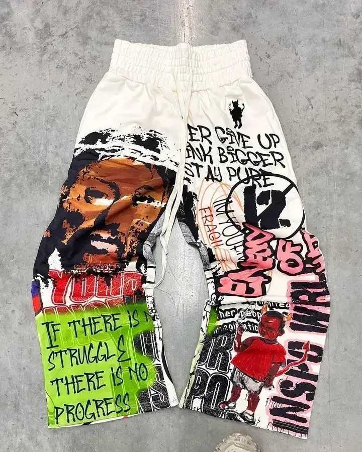 Sweatpants Y2K pants mens gothic hip-hop letters American retro double-layer design loose elastic waist jogging casual pants X250319