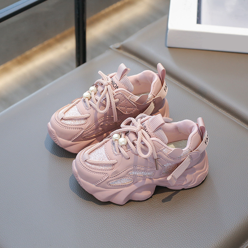 Girl Shoes For Kids Fashion with Pearl on Lace Girls Kidsnest Sport Trainers Running Tennis Youth Outdoor Sneakers Shoes Big Sizes US 9C-4Y