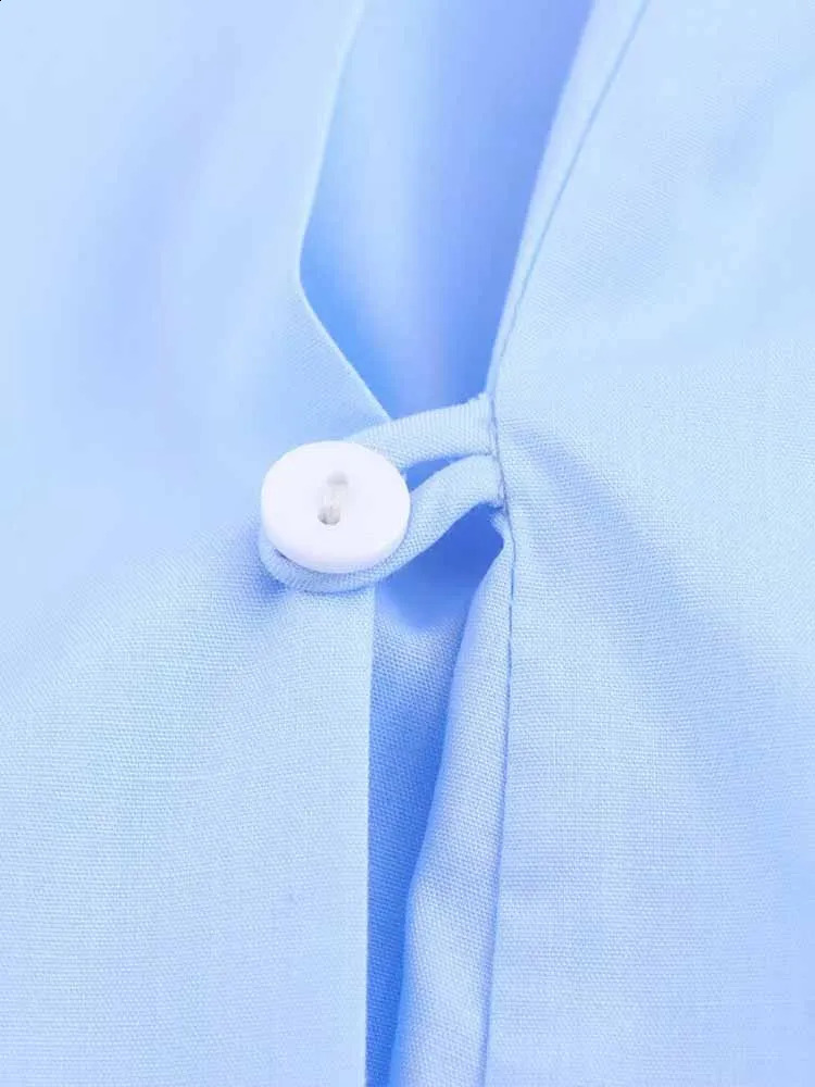European and American style womens spring fashion Versatile waist button decoration Oxford collar shirt top 250319