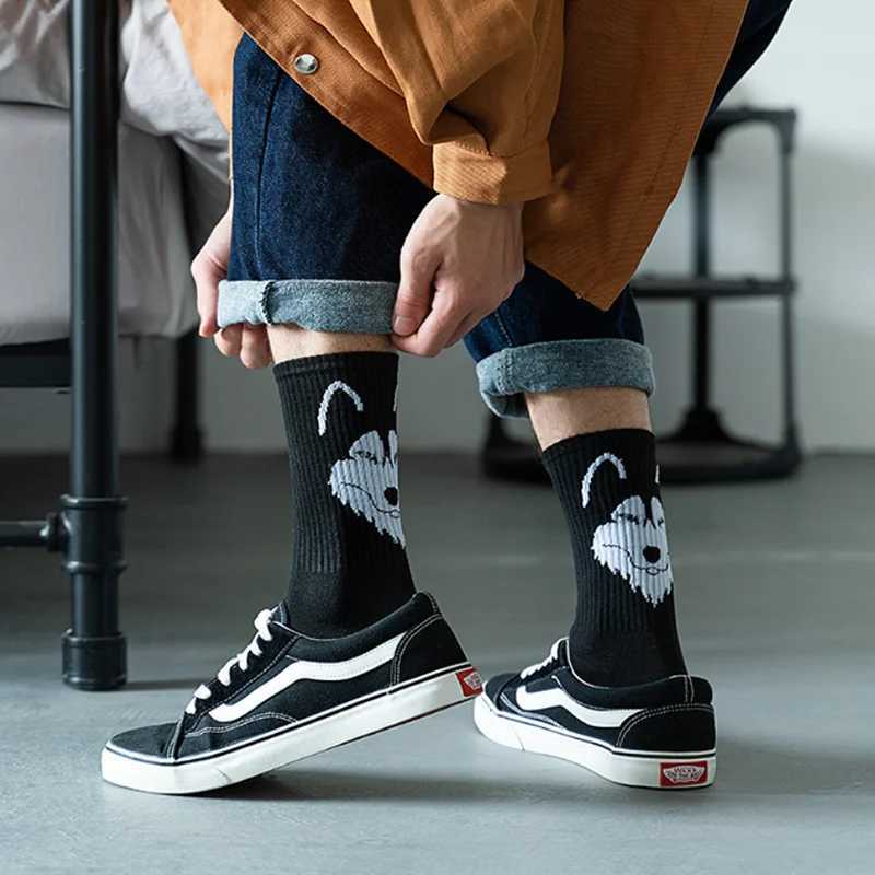 Mens socks cotton animal print college style cartoon black and white panda lion eagle tiger wolf sports shorts hip-hop mens socks X250319