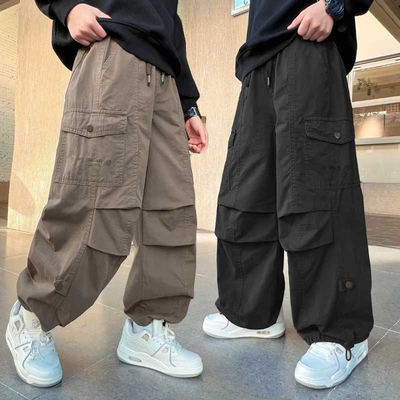 Teen Boys Cargo Pants Loose Casual Fashion Children Trousers Pockets Design Trendy Cool Streetwear Kids Pants 6 8 10 12 14 YearT250318