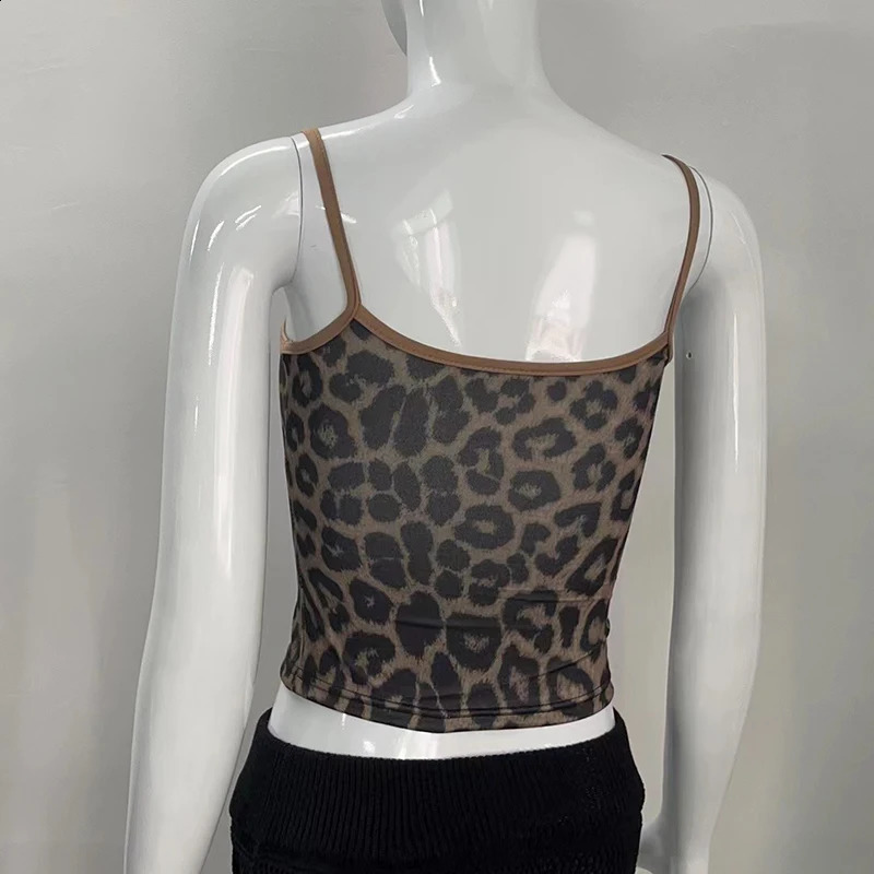 Y2K Summer Girl Style Retro Leopard Print Camisole Slim Spaghetti Strap Sexy Crop Top Skinny Sleeveless Tank Tops 250319
