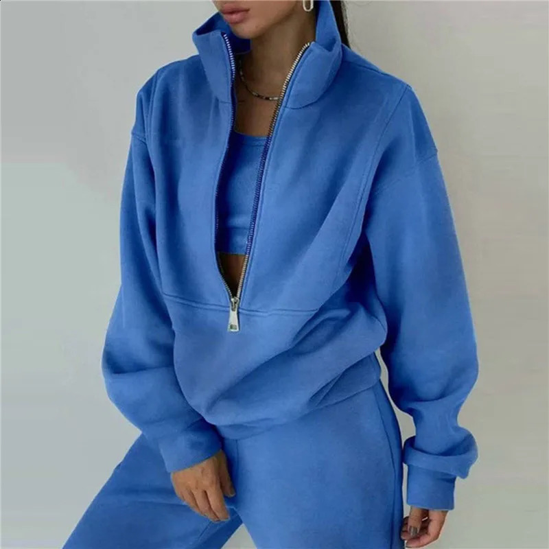 Womens track and field clothes casual stand up collar zipper sports shirt pants set twopiece womens autumn winter 250319