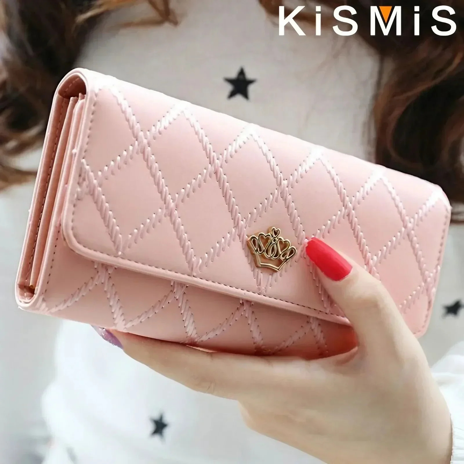 Womens Wallet Cute Pink Pocket Womens Wallet Plaid Pu Leather Long Wallet Buckle Phone Bag Coin Pocket 250318