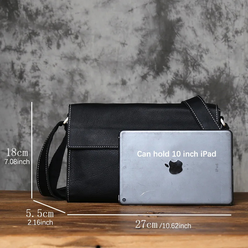 NZPJ leather mens messenger bag laminated denim shoulder bag cross body bag flat bag suitable for 10 inch iPad 250318