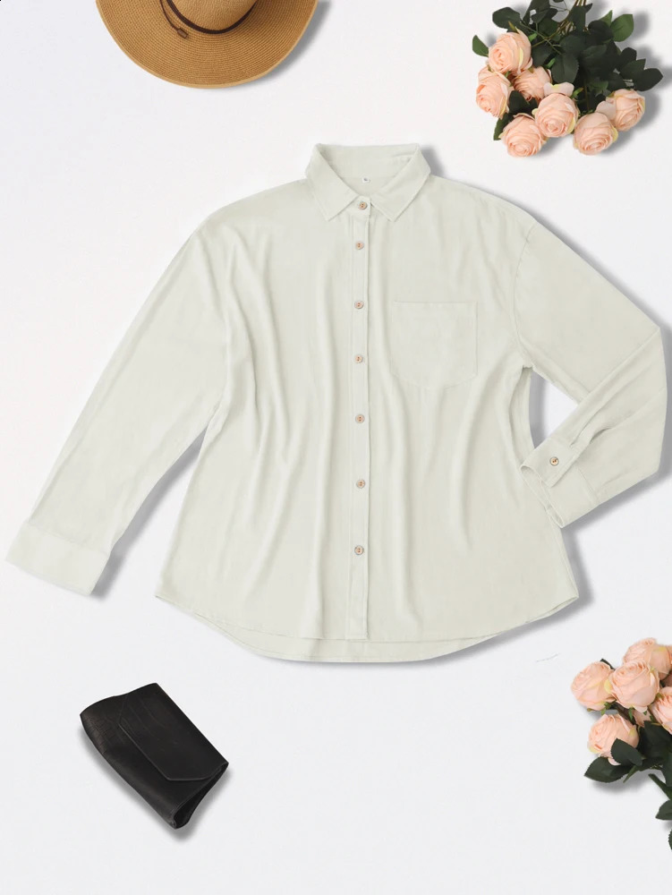Womens solid color single row button up shirt suitable for Outerwear Office round neck spring and summer fashion 250319