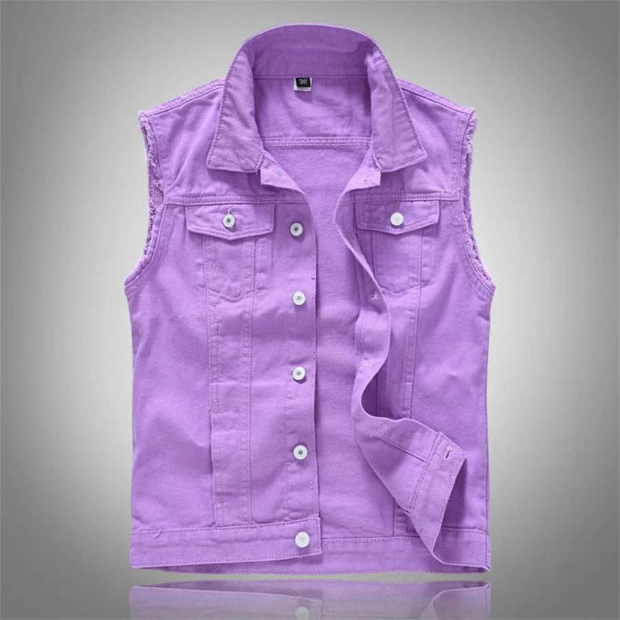 Mens Slveless Jeans Jacket Denim Vest Leisure Cowboy Waistcoat Hip Hop Strtwear Male Lapel Gilet Coat Oversize X250319
