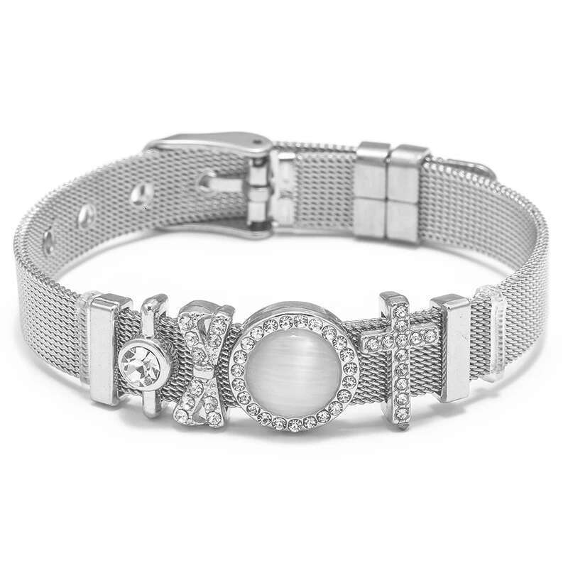 10mm Stainless Steel Mesh Bracelets Original Bowknot Cross Beads Charm Keeper Bracelets Bangles For Women Fashion Jewelry Gift